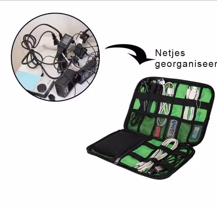 Kabel Organizer Tas - Reis Opbergtas voor Kabels - Zwart Sunflake Kabel Organizer