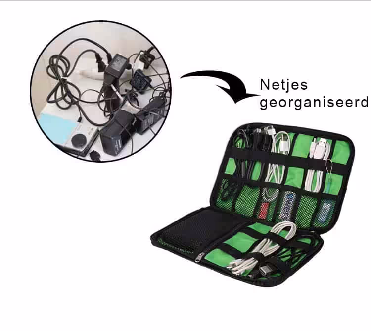 Kabel Organizer Tas - Reis Opbergtas voor Kabels - Zwart Sunflake Kabel Organizer