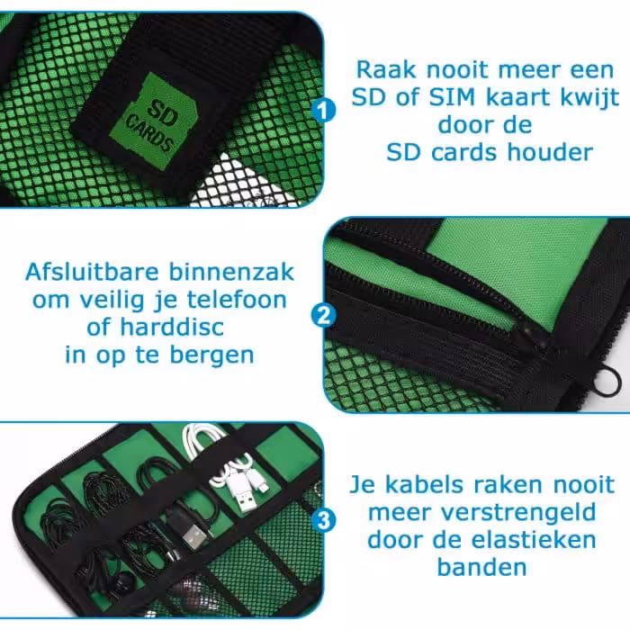 Kabel Organizer Tas - Reis Opbergtas voor Kabels - Zwart Sunflake Kabel Organizer