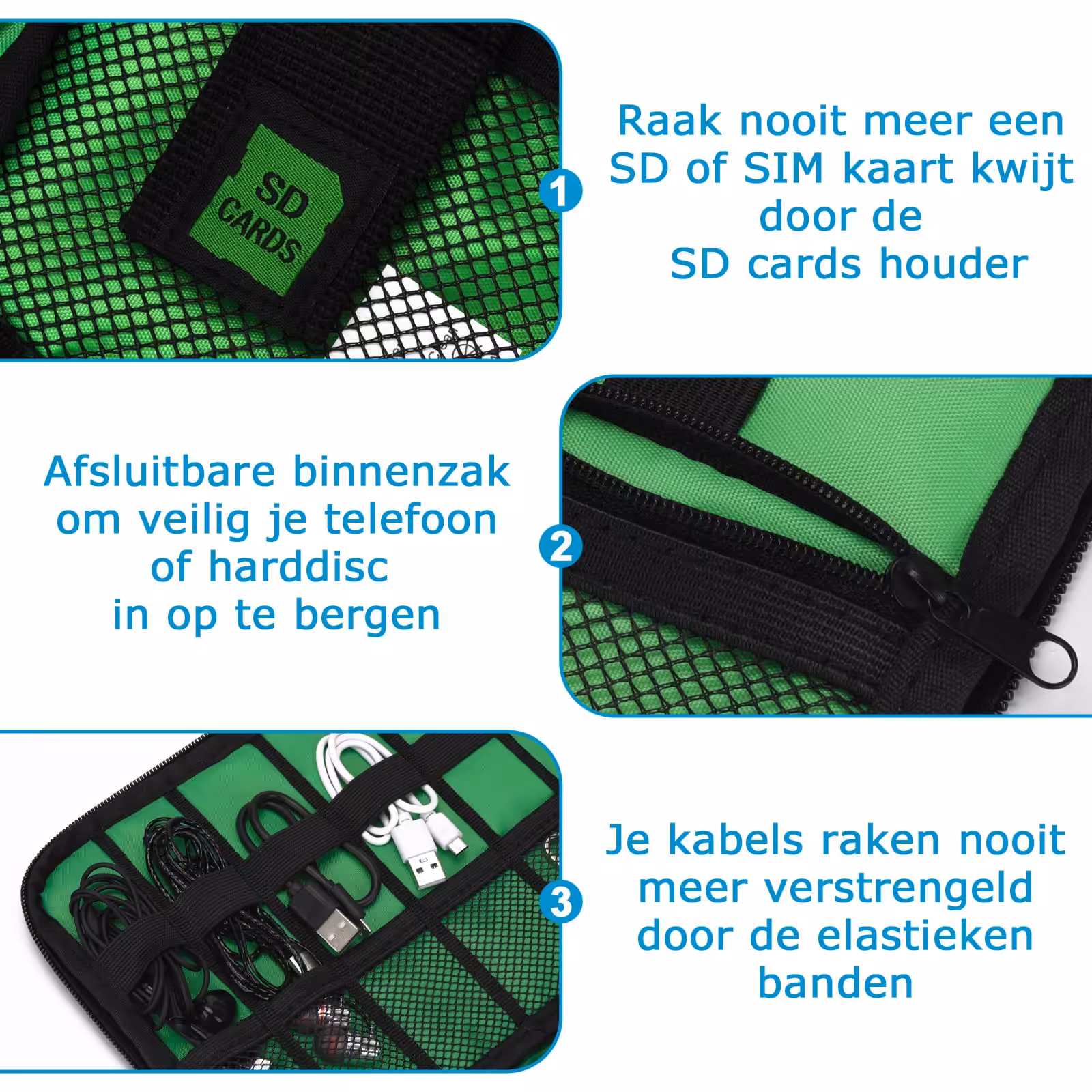 Kabel Organizer Tas - Reis Opbergtas voor Kabels - Zwart Sunflake Kabel Organizer