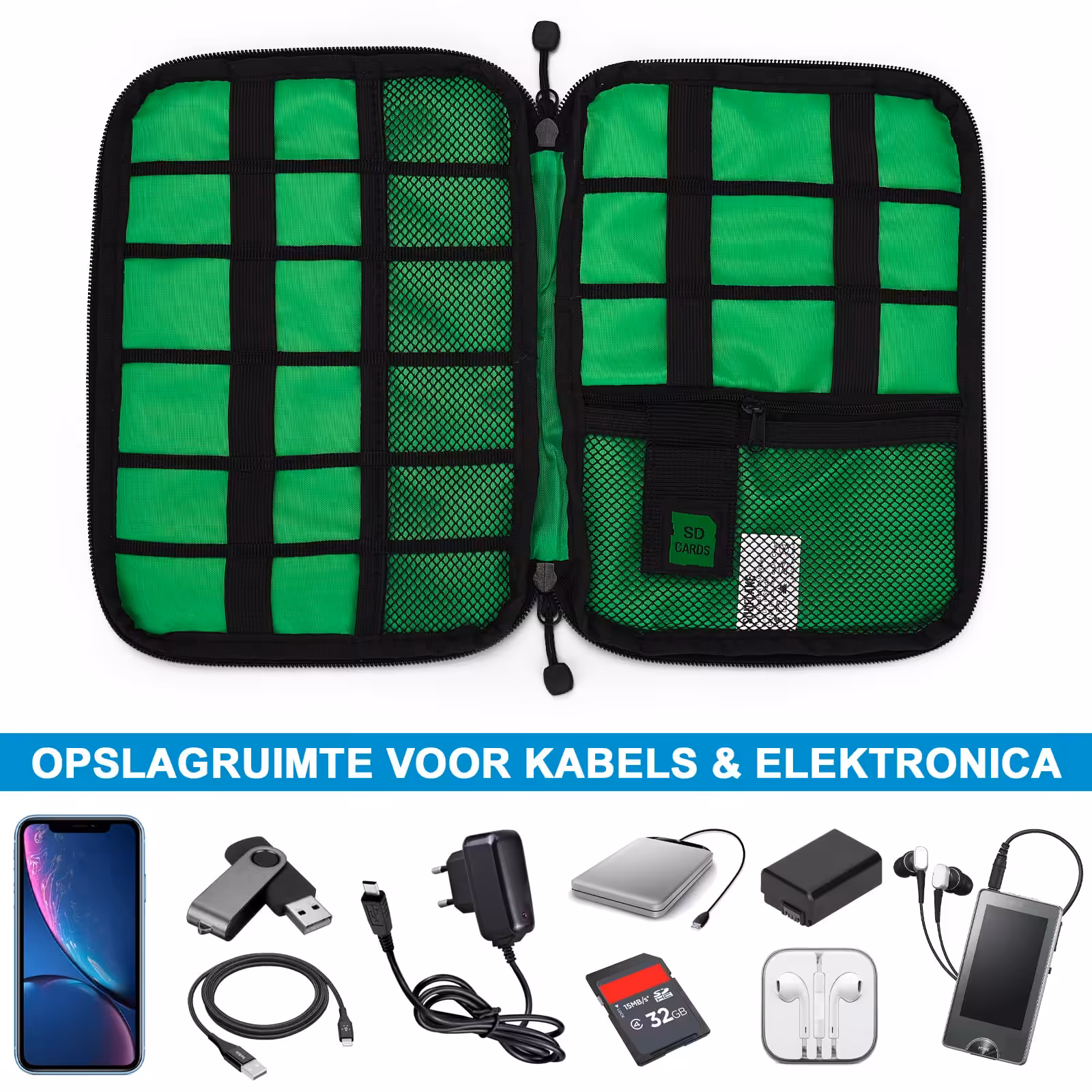 Kabel Organizer Tas - Reis Opbergtas voor Kabels - Zwart Sunflake Kabel Organizer